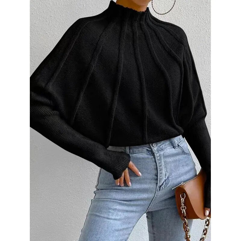 Océane Dubois® | Stijlvolle Sweater Met Lijn Textuur Ontwerp Zwart / S